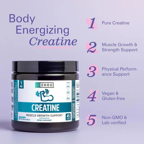 Miniatura 3 de Zhou Creatina - Monohidrato de creatina en polvo para mujeres y hombres, puro, sin sabor, suplemento vegano de fuerza muscular para tu