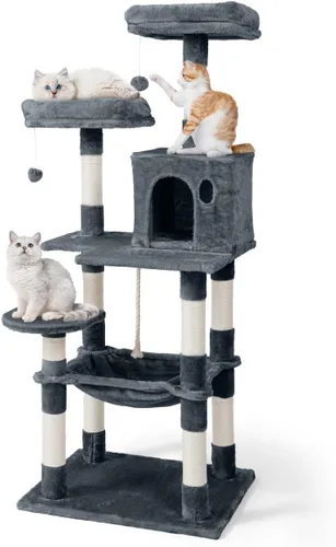 Miniatura 15 de BOWHAUS Árbol alto para gatos grandes o gatitos de interior, árbol de actividades para gatos de varios niveles con postes rascadores, hamaca
