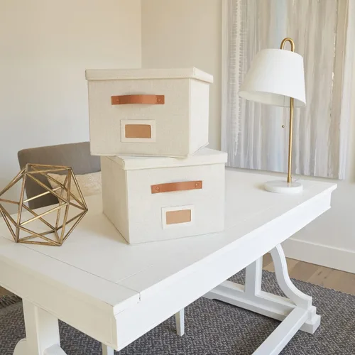 Miniatura 3 de Caja organizadora de archivos decorativa, juego de 2 – Archivadores plegables de lino con asas son perfectos para almacenar todos tus documentos