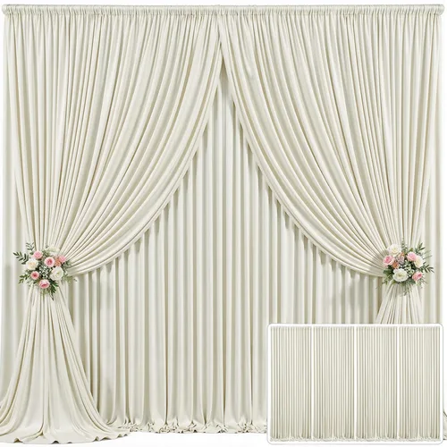 Miniatura 77 de Cortina de fondo beige de 10x10 para bodas y fiestas, cortina de fondo beige sin arrugas para fotos, cortinas de fondo para decoración de baby Gris