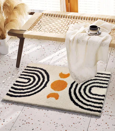 Miniatura 3 de Alfombras de Baño Bohemias Bonita Alfombra de Baño Bohemia Antideslizante de Microfibra Alfombrilla de Baño Abstracta para Dormitorio Alfombra Beige