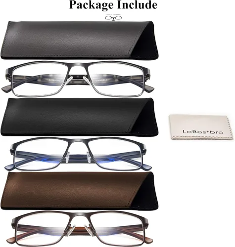 Miniatura 7 de Lcbestbro Paquete de 3 lentes de lectura con bloqueo de luz azul para hombres, elegantes lectores de marco de metal
