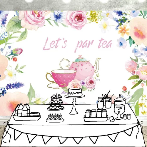Miniatura 2 de Let's Par - Telón de fondo para fotografía de té, 5 x 3 pies, tetera, tetera, tema de té, despedida de soltera, compromiso, despedida de soltera