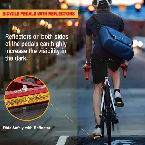 Miniatura 2 de Pedales de bicicleta de 9/16 pulgadas, pedales de bicicleta con reflectores, 3 rodamientos sellados, pedales de plataforma ancha para bicicleta