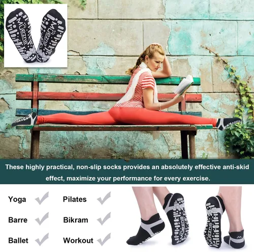 Miniatura 15 de Muezna Calcetines de yoga antideslizantes para mujer, antideslizantes, para pilates, barras, calcetines de hospital con agarres, talla 5-10