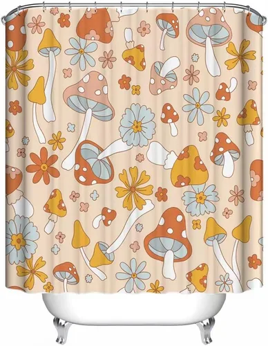 Miniatura 9 de Cortina de ducha retro bohemia para baño con 12 ganchos, moderna cortina de ducha abstracta de mediados de siglo, estilo bohemio, cortina divertida
