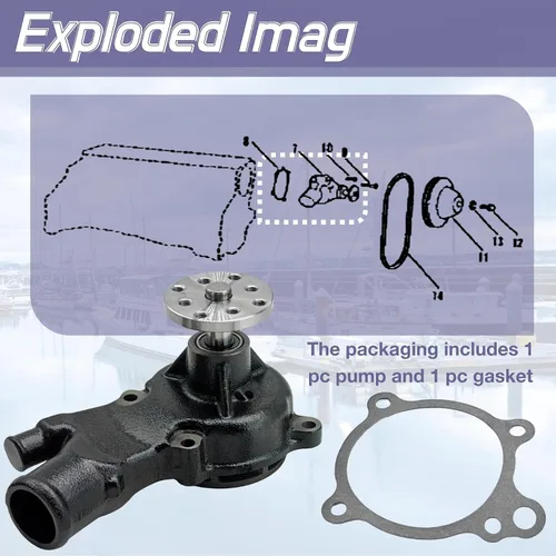 Miniatura 4 de 65142A1 Bomba de Circulación de Agua para Motor Marino con Junta para Motores MerCruiser OMC y Penta 2.5 3.0 4.0 L 884727 3854017 984360