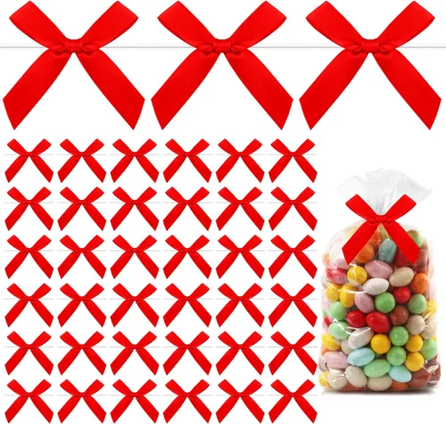 Miniatura 9 de Mini lazos negros para envoltura de regalos, 30 piezas de lazo negro para bolsas de golosinas, lazos pequeños de cinta de satén para Halloween