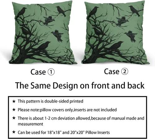 Miniatura 5 de Tree Crows - Juego de 2 fundas de almohada de Halloween de 16 x 16 pulgadas, fundas de almohada decorativas de otoño, fundas de almohada negras