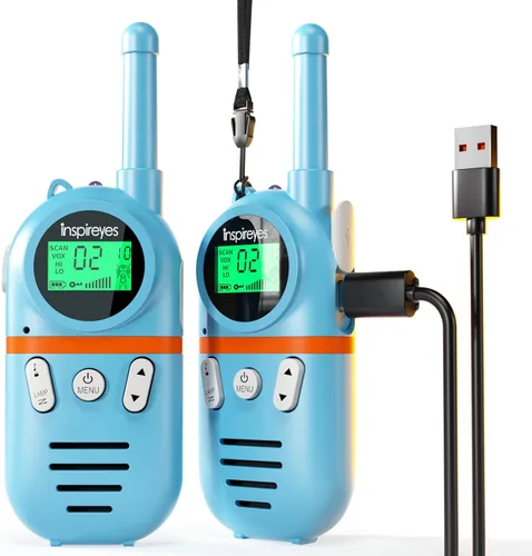 Miniatura 25 de Inspireyes Walkie Talkies para niños recargables, juguetes para niños y niñas de 3 a 12 años, paquete de 2 radios bidireccionales de largo alcance