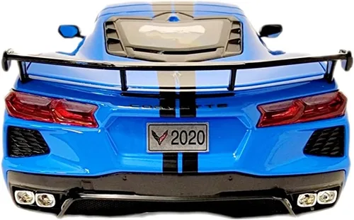 Miniatura 4 de Chevy Corvette Stingray C8 Coupé 2020 con ala alta azul con rayas negras 118 modelo fundido a presión Car31455