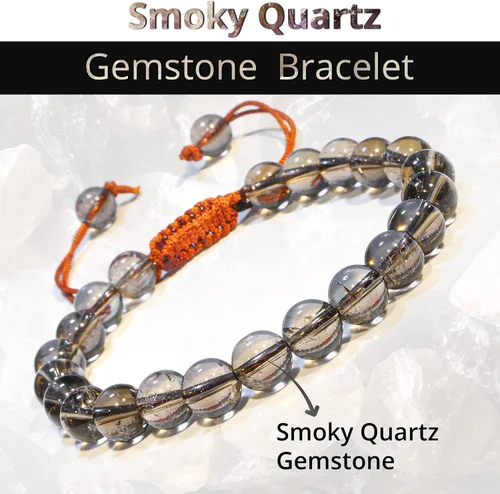 Miniatura 148 de Adjustable Crystal Bracelet – Gemstone Bead Bracelet with Adjustable Macrame String – Chic Gemstone Bracelet for Men and Women – 8mm Round Healing
