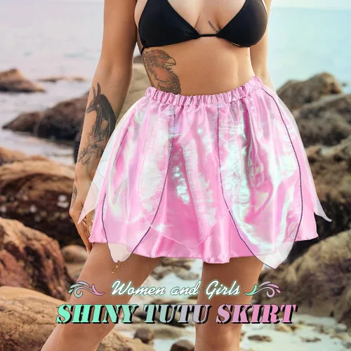 Miniatura 3 de REETAN Falda de hada de moda en capas, falda novedosa de baile de hojas, falda brillante con borlas, falda de festival para mujeres y niñas