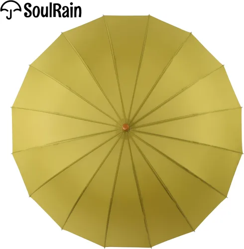 Miniatura 11 de SoulRain Paraguas de palo de 16 varillas de 48 pulgadas, apertura automática, color sólido, moderno y simple, mango de madera clásico de arco