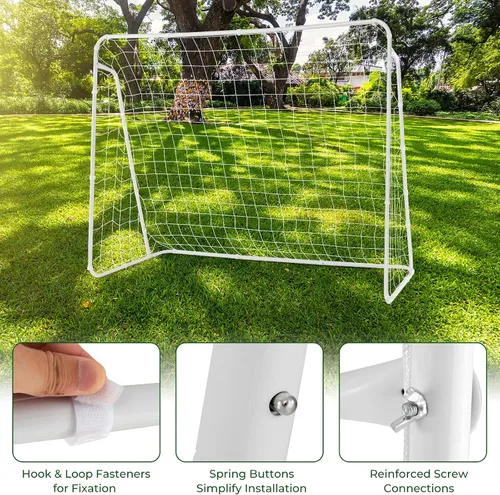 Miniatura 6 de GYMAX Portería de fútbol para patio trasero, red de fútbol de 7 x 5 pies con marco resistente y estacas para el suelo, equipo de campo de fútbol