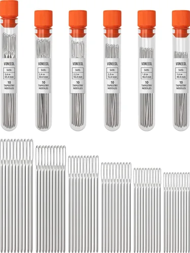 Miniatura 8 de VONEEDL Agujas de tapiz romas grandes (paquete de 50) – 5 tamaños con 5 tubos de almacenamiento – perfectas para adornar, bordar, punto de cruz