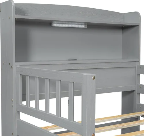 Miniatura 4 de P PURLOVE Cama de plataforma de tamaño individual con cabecera de almacenamiento, marco de cama de madera con luz LED integrada, cama de plataforma