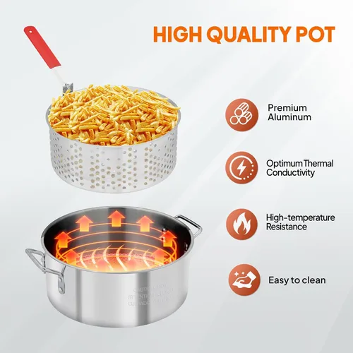 Miniatura 4 de Bonnlo Freidora de propano para exteriores de 55000BTU con olla de aluminio de 10 cuartos de galón y cesta coladora extraíble de 6.7 cuartos