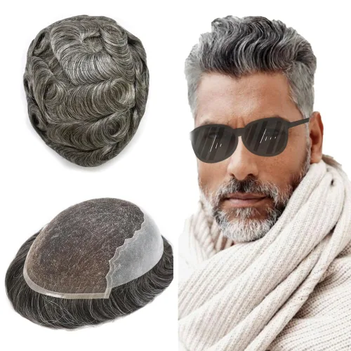 Miniatura 91 de Mens Toupee Swiss Lace Mens Hair Piece Sistema de reemplazo de cabello para hombres Toupee para hombres Cabello humano nudo blanqueado protesis