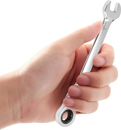 Miniatura 5 de KINJOEK Juego de 2 llaves de trinquete de cabeza flexible de 0.276 in 12PT, juego de llaves métricas de trinquete con movimiento de 5° y 72 dientes