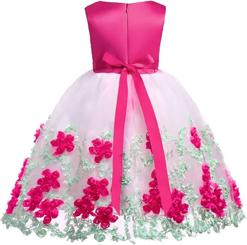 Miniatura 3 de NSSMWTTC 2-9T Vestido de bordado de boda para niñas de flores, vestido de Navidad con collar
