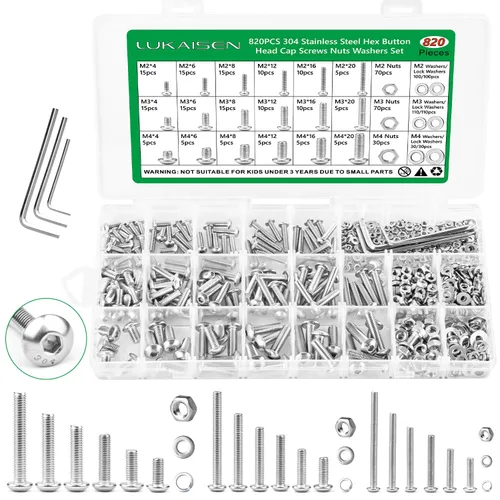 Miniatura 21 de Surtido de 1500 piezas de tornillos, tuercas y arandelas, kit de pernos y tuercas métricos M2 M3 M4 M5 M6 con cabeza hexagonal de casquillo, acero