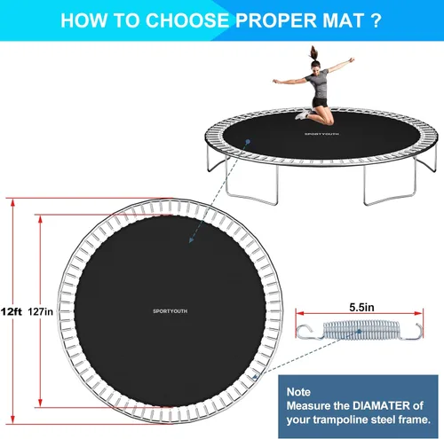 Miniatura 4 de SPORTYOUTH Tapete de repuesto para trampolín, se adapta a marcos de trampolines redondos de 12 pies, 14 pies y 15 pies con anillos en V de 72/88/96