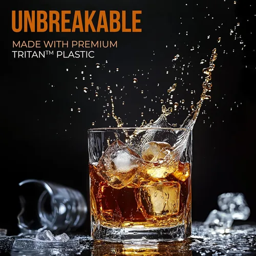 Miniatura 2 de Bravario Vasos irrompibles de plástico Tritan para whisky, rocas dobles inastillables, aptos para lavavajillas, sin BPA, perfectos para cóctel