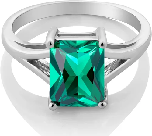 Miniatura 18 de Gem Stone King Anillo de compromiso solitario con diseño clásico de vástago dividido para mujer, plata de ley 925, piedra natal de piedra preciosa