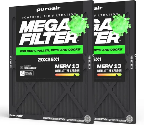 Miniatura 40 de PuroAir Filtro Mega - Filtro de aire de 12x12x1 MERV 13 para el hogar con carbón activado - Filtros alérgenos, caspa de mascotas, humo, polvo