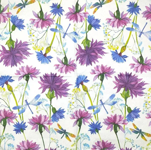 Miniatura 2 de Servilletas de papel de flores moradas con libélula para cena, tamaño decorativo de almuerzo de decoupage de 13 x 13 pulgadas (desplegadas)