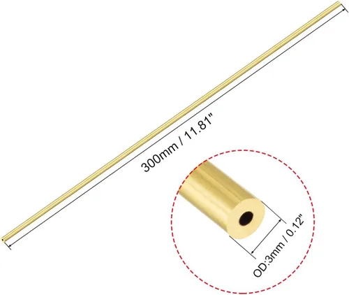 Miniatura 2 de uxcell Tubo redondo de latón, 11.811 in de longitud 0.118 in OD 0.039 in de espesor de pared, tubería recta inconsútil del tubo