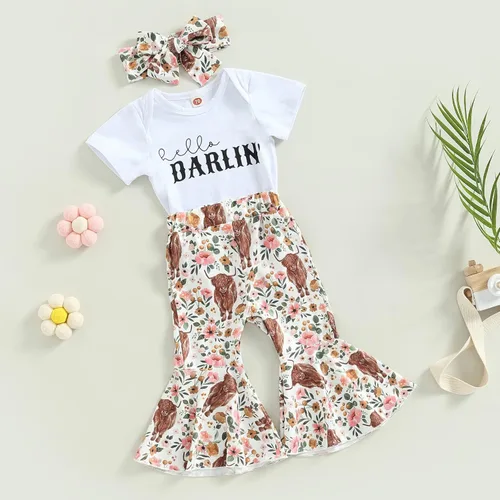 Miniatura 2 de Sejardin Ropa de verano para bebé y niña, recién nacida, manga corta, con letras, mameluco elástico con diadema