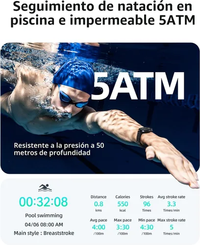 Miniatura 2 de Parsonver Smart Watch for Swimming, 5ATM Waterproof Watch for Pool & Open Water, AI Swim Analysis, Built-in GPS & Compass, AMOLED Fitness Trackers