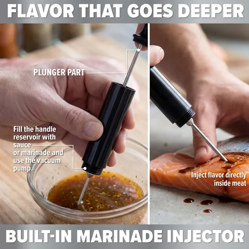 Miniatura 3 de Camerons Inyector de barbacoa 3 en 1 - Juego de masilla incluye cepillo para untar cadena de barbacoa y jeringa de carne para asar y marinar e
