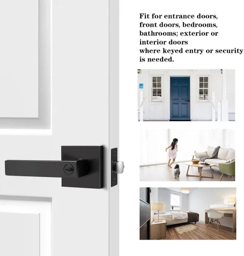Miniatura 6 de Probrico - Paquete de 4 perillas/manijas para puerta de entrada negras con la misma llave, resistente, estilo contemporáneo, cerradura exterior