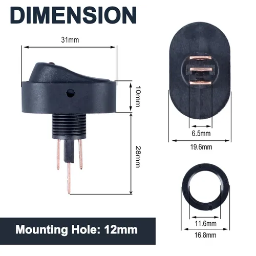 Miniatura 3 de 6 interruptores basculantes de barco con luz LED, interruptor de palanca de encendido y apagado de forma ovalada 3 pines SPST 12 V 30 A