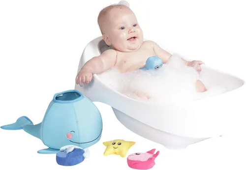 Miniatura 7 de Manhattan Toy Neopreno Whale - Juguete de baño flotante de 5 piezas con esponjas de secado rápido y juguete para chorros