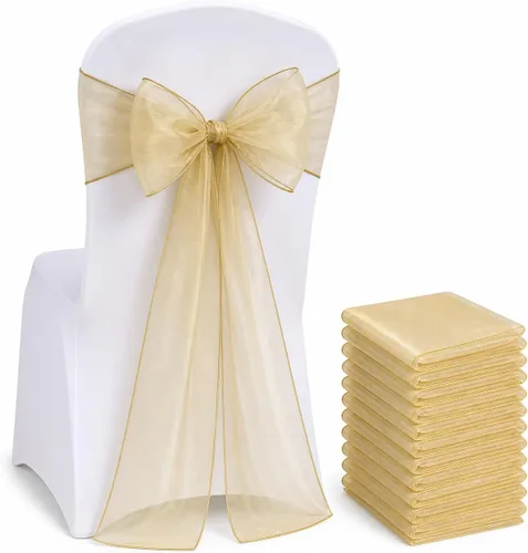 Miniatura 17 de Elegantes bandas de organza para silla, bandas de tela transparente para bodas, fiestas y eventos especiales, (paquete de 10 unidades, rosa bebé)
