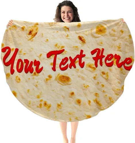Miniatura 2 de Manta de tortilla redonda personalizada con nombre y texto, manta de comida personalizada, regalos novedosos, mantas suaves personalizadas