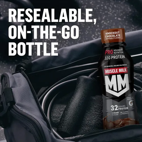 Miniatura 7 de Muscle Milk Pro Advanced Nutrition - Batido de proteínas, chocolate Knockout, botella de 14 onzas líquidas, paquete de 12, 1.41 onzas de proteína