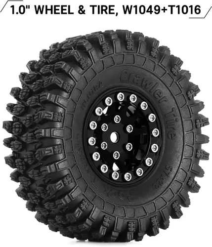 Miniatura 2 de INJORA 1.0 Rueda Beadlock S5 Neumáticos Crawler Super Blandos y Adhesivos para TRX4M Axial AX24 SCX24 FCX24 Enduro24 Upgrade, 57 * 22mm (Negro)