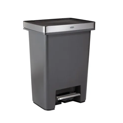 Rubbermaid Premier - Bote de basura de alta capacidad con paso, 19 galones, para basura o reciclaje de flujo simple o doble, color carbón, borde de