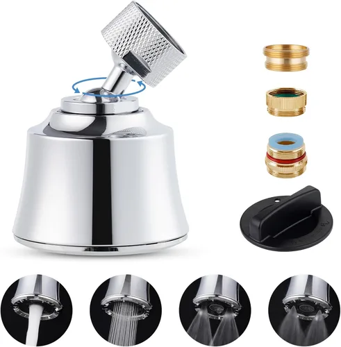 Hygie Rinse Cabezal de repuesto para grifo de fregadero de cocina, accesorio rociador de 4 rociadores con 2 juntas de bola, giro de ángulo grande,
