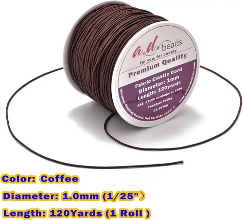 Miniatura 4 de AD Beads Cordón elástico café de 120 yardas de 0.039 in para cuentas, pulseras, fabricación de joyas, 120 yardas (café)