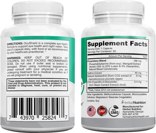 Miniatura 3 de OcuShield - Apoyo vitamínico para la salud ocular para ojos sanos, visión nocturna con azafrán, luteína y zeaxantina, nutrientes oculares