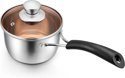 P&P CHEF Cacerola pequeña de 1 cuarto de galón, cacerola de acero inoxidable con tapa, cacerola pequeña para cocina en casa y restaurante, tapa de