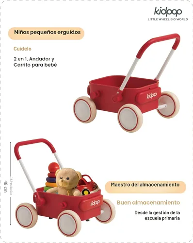 Miniatura 2 de PULA - Andador de empuje para bebé con ruedas para niños pequeños, juguetes para bebés de 6 a 12 meses, regalos de cumpleaños de 1 año, para Rojo