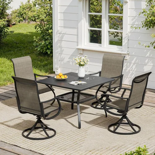Miniatura 25 de VICLLAX Muebles pequeños de exterior de 3 piezas, 2 sillas giratorias de patio y mesa redonda pequeña para 2, sillas de carbón oscuro y negro