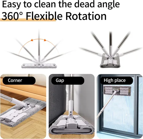 Miniatura 2 de Trapeador húmedo de microfibra de 360° para limpieza de suelos; 4 almohadillas de microfibra reutilizables resistentes; altura ajustable